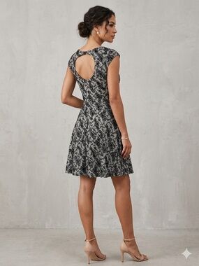 Candie's Black & White Floral Lace Heart Cutout Fit & Flare Dress Large